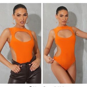 Bright Orange Slinky Front Cut Out Racer Bodysuit